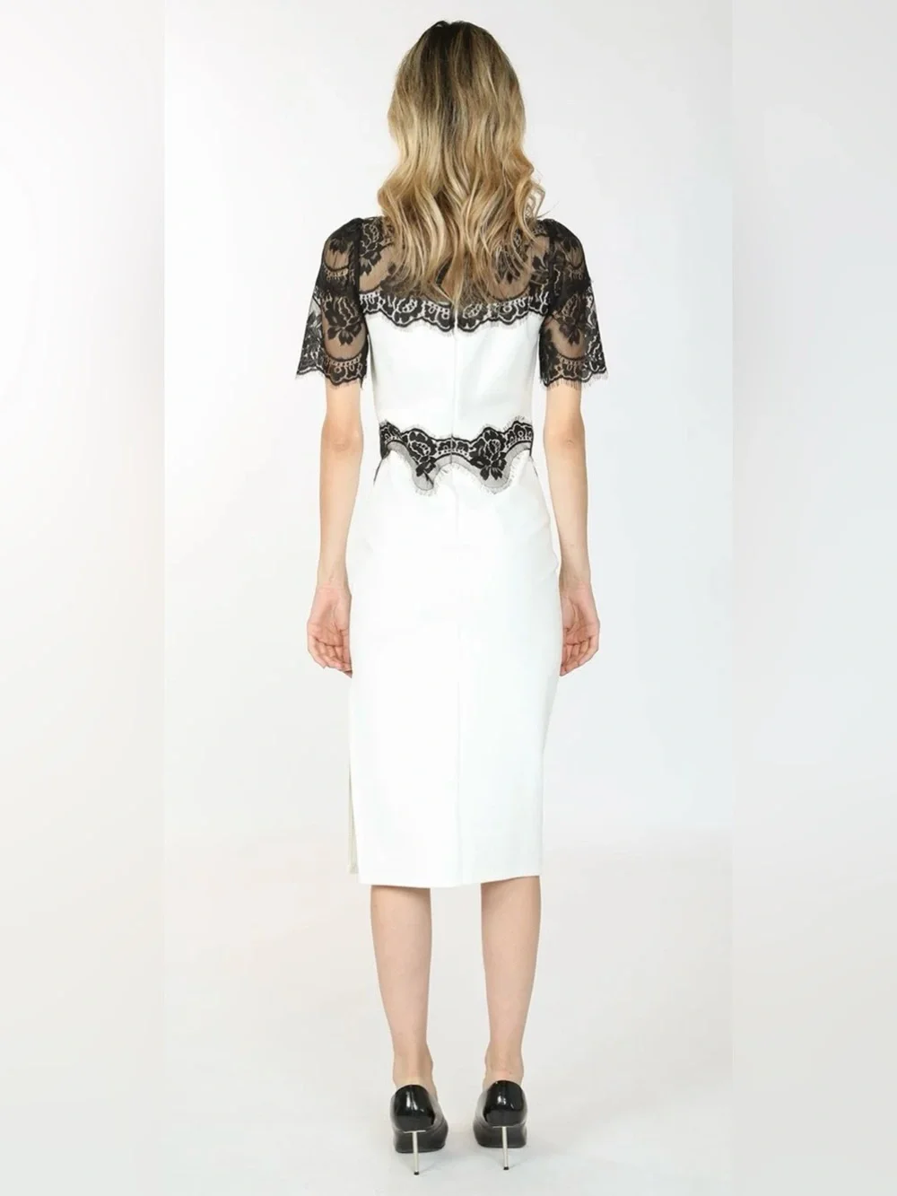 Beulah White Midi Dress with Black Lace Yoke - Picture 9 of 11